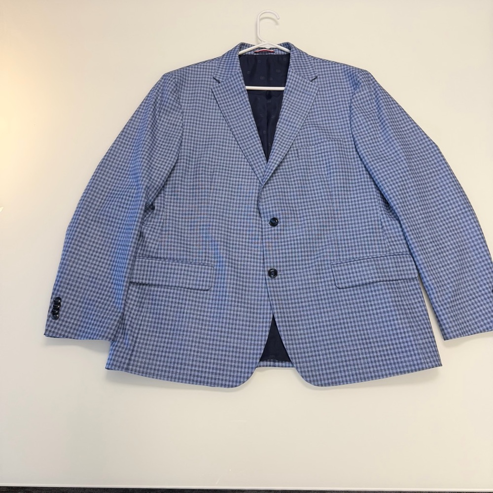 Elegant Blue Plaid Blazer for Men - EUC
